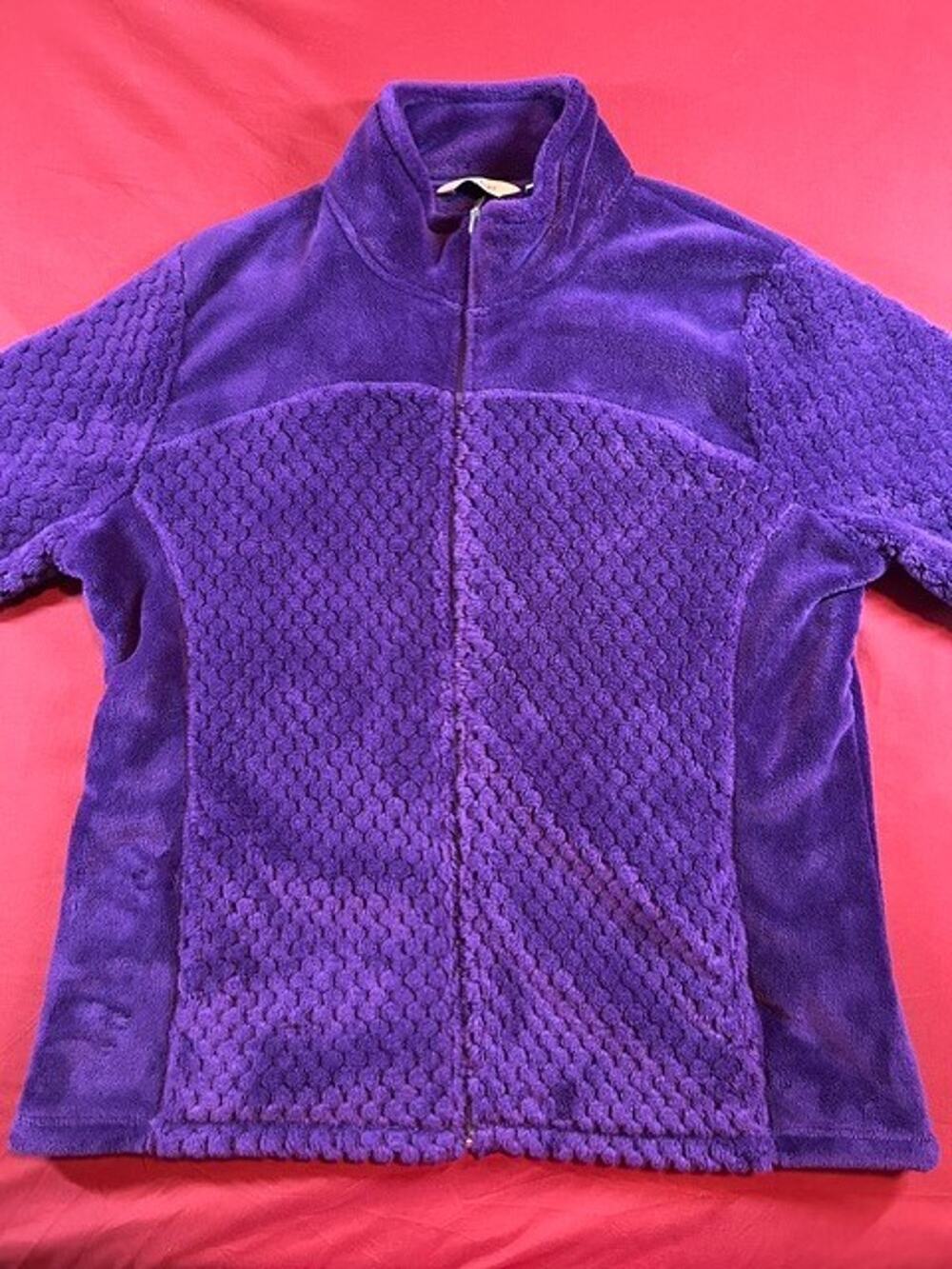 Indigo Women’s XL Dark Purple Fuzzy Plush Fleece Full Zip Jacket Cozy Textured